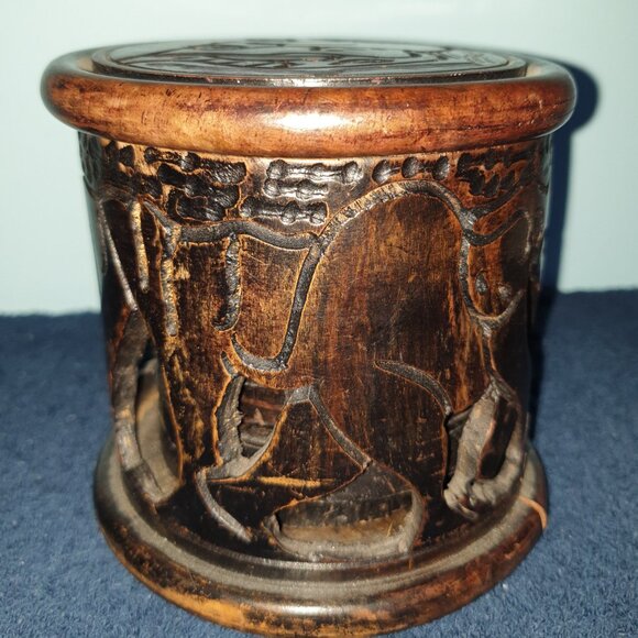 Vintage African Ironwood Elephant Set with 6 Coasters, Holder &Lid - Picture 5 of 11